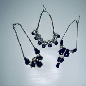 Charming Charlie Women's Gold, Purple & Blue Statement Necklace Trio Set Jewelry